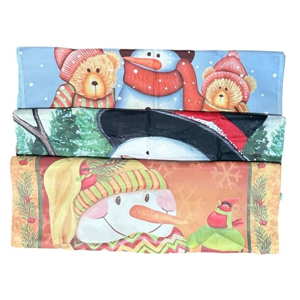Winter Flags Bundle of 3 Snowmen with Teddy Bears, Cardinal and Warmest Wishes
